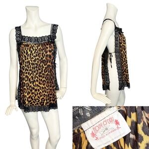 Vintage Mode O’Day Rare 60s 70s Animal Print Side Tie Chemise Tank Slip